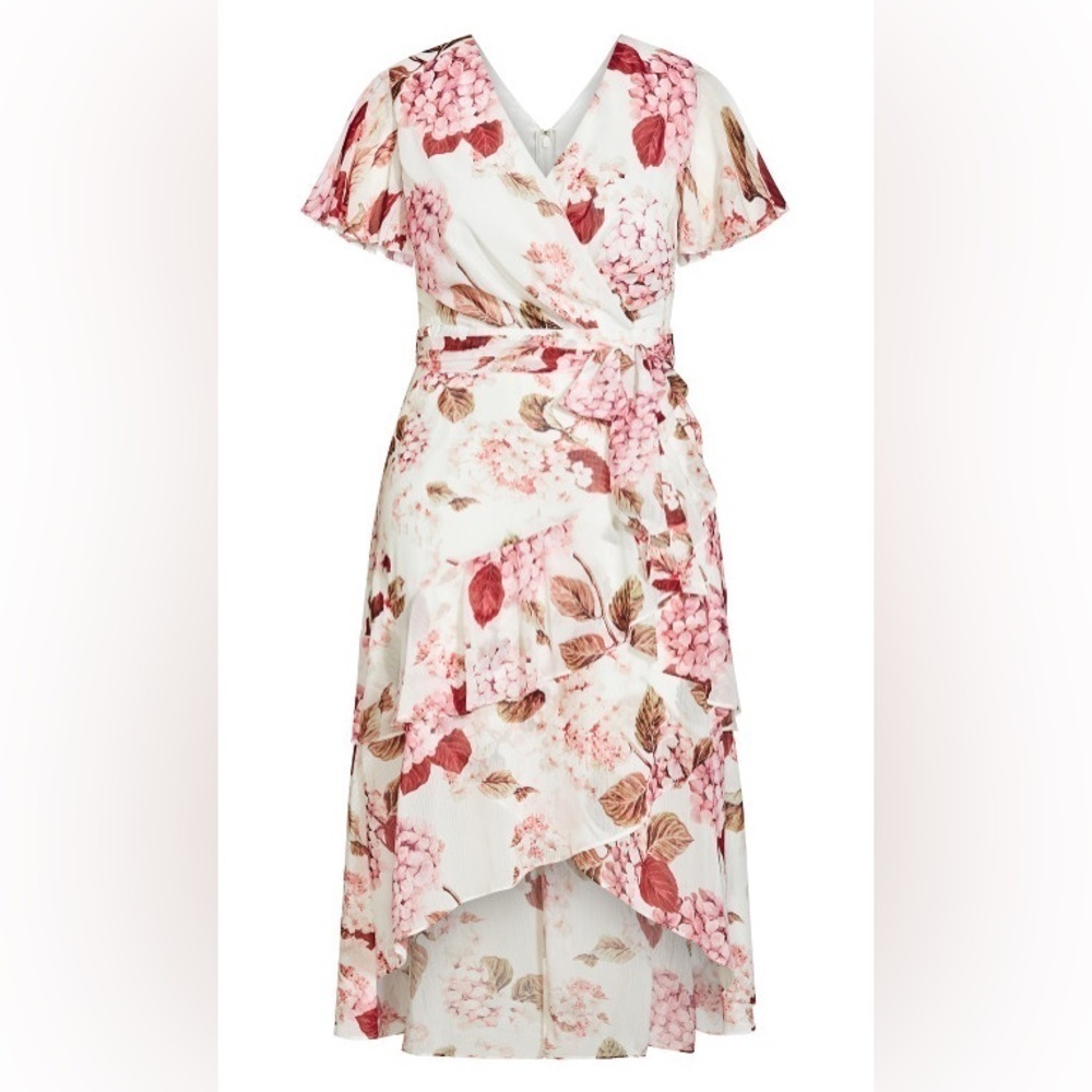 CITY CHIC Ivory Flirty Tier Floral Print Tea Party Long Maxi Dress size L